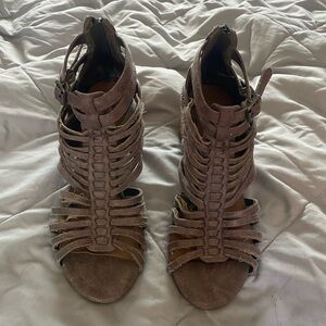 Purple/grey strappy heels